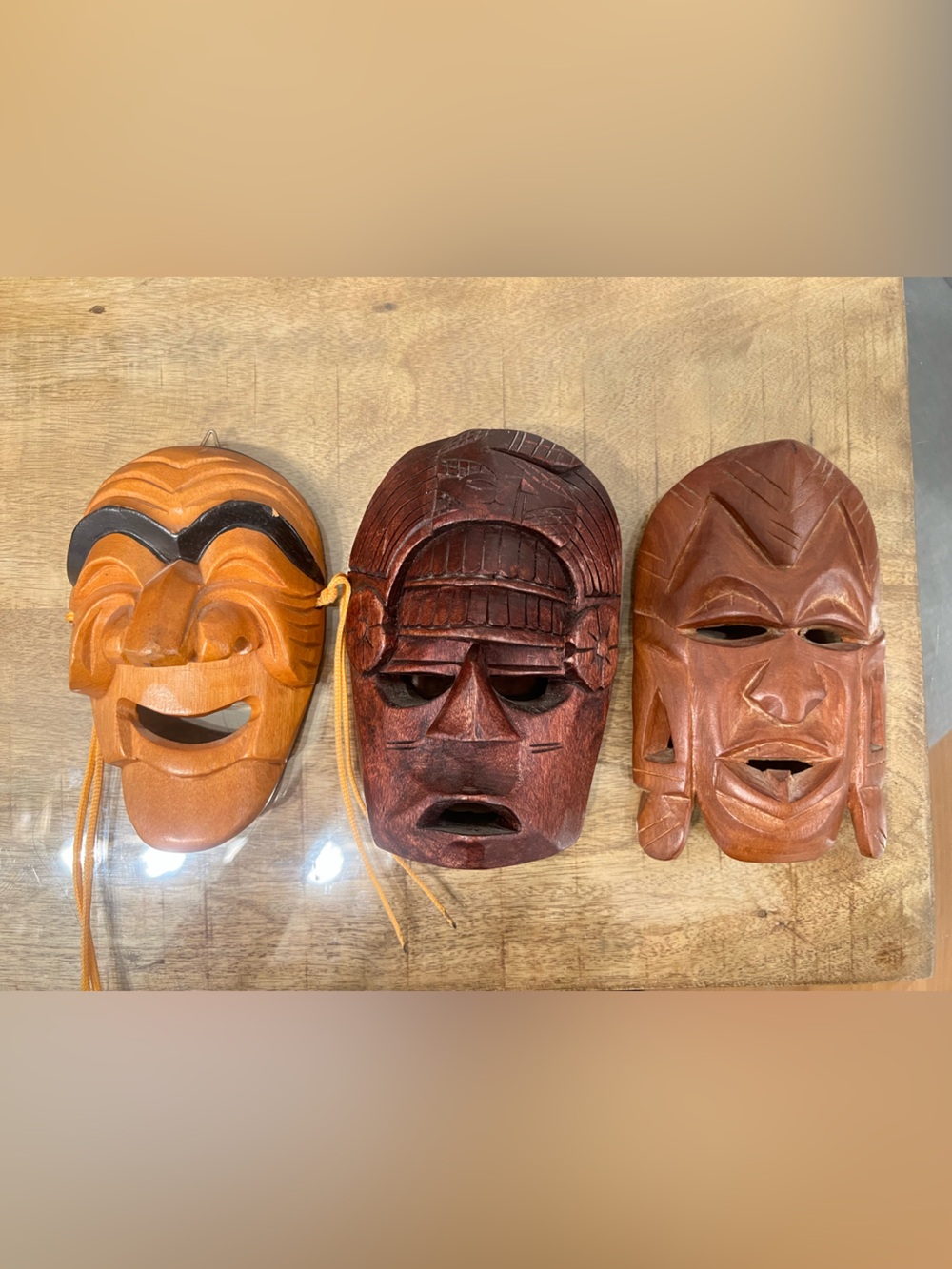 Set of 3 Carved Wooden Wall Masks